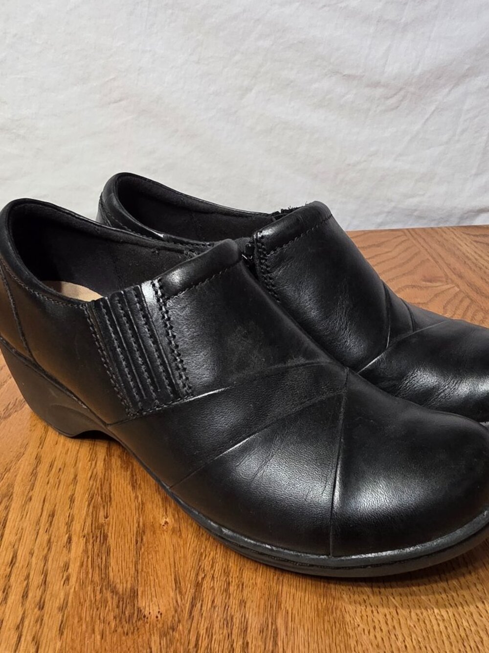 Clarks Channing Essa Shoes Womens 8 M Side Zip Wedge Heels Clogs 26108789 Black